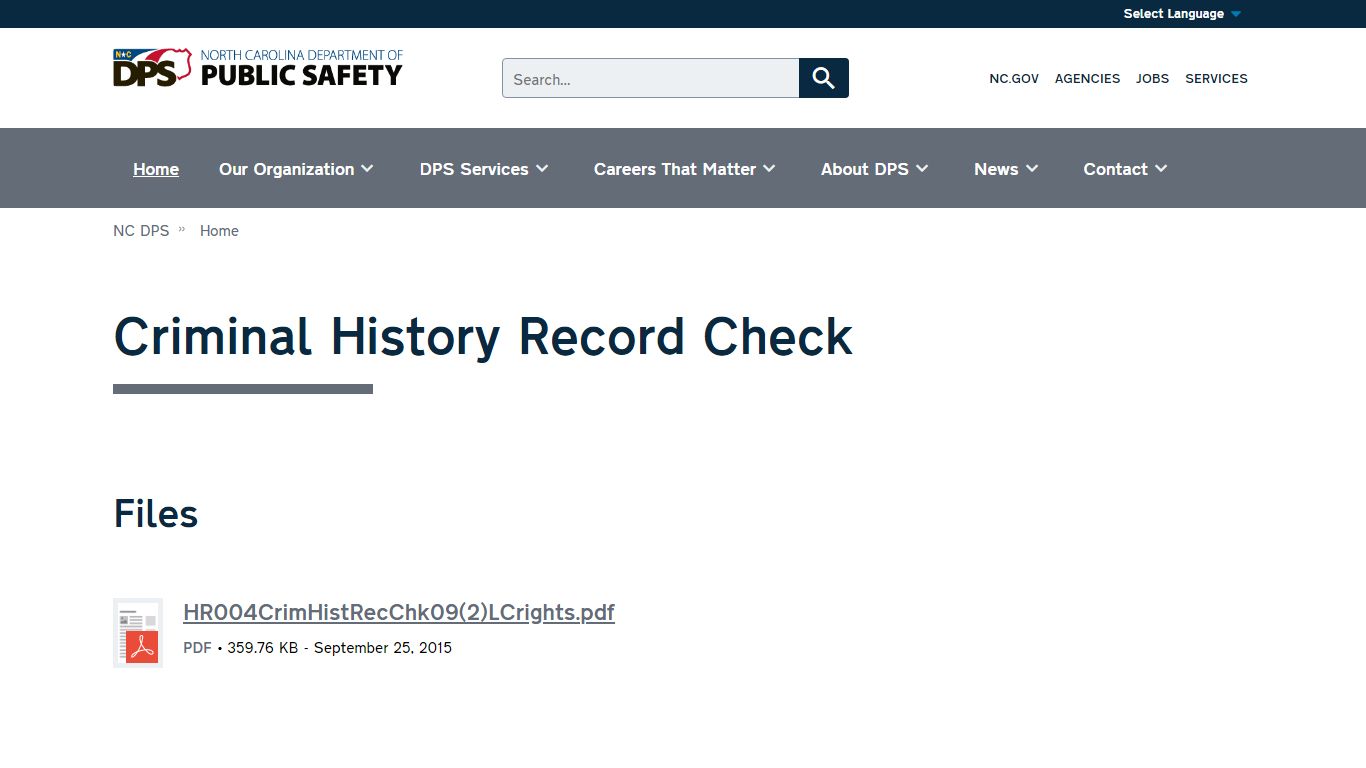 Criminal History Record Check | NC DPS - North Carolina Department of ...